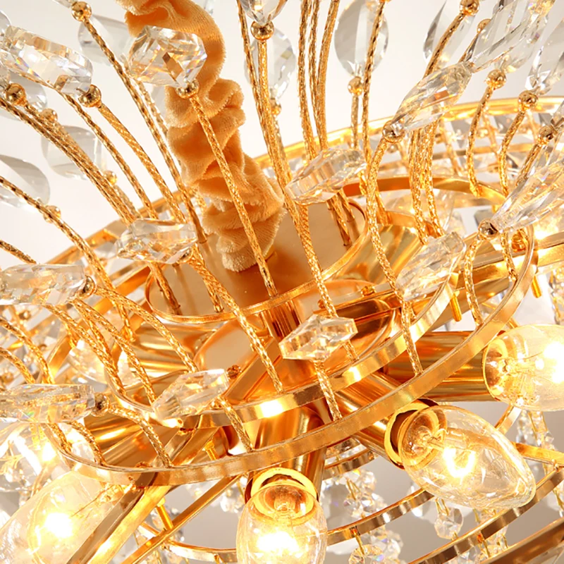 Taps toelopende kroonluchter, modern gefacetteerd kristal, 9 lampen, gouden hanglamp voor slaapkamer Clearhalo