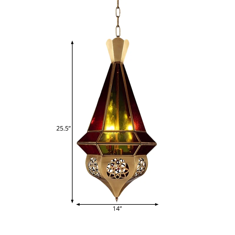 Taps toelopende metalen hanglamp Arabische restaurantkroonluchter met 3 lampen messing met kap van gebrandschilderd glas C...