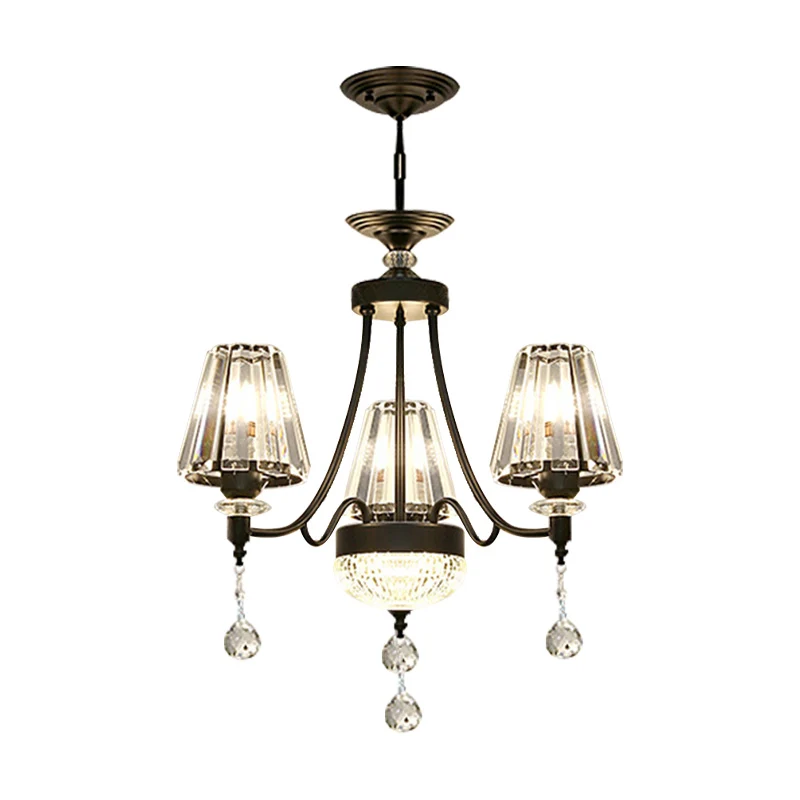 Taps toelopende plafondkroonluchter Modern geslepen kristal 3/6/8 hoofden 23,5 "/29,5" 34,5 "brede zwarte hanglampset Clea...