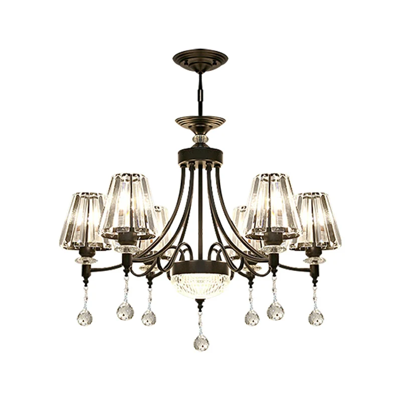 Taps toelopende plafondkroonluchter Modern geslepen kristal 3/6/8 hoofden 23,5 "/29,5" 34,5 "brede zwarte hanglampset Clea...