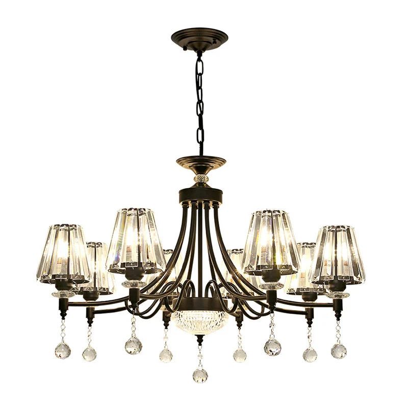 Taps toelopende plafondkroonluchter Modern geslepen kristal 3/6/8 hoofden 23,5 "/29,5" 34,5 "brede zwarte hanglampset Clea...
