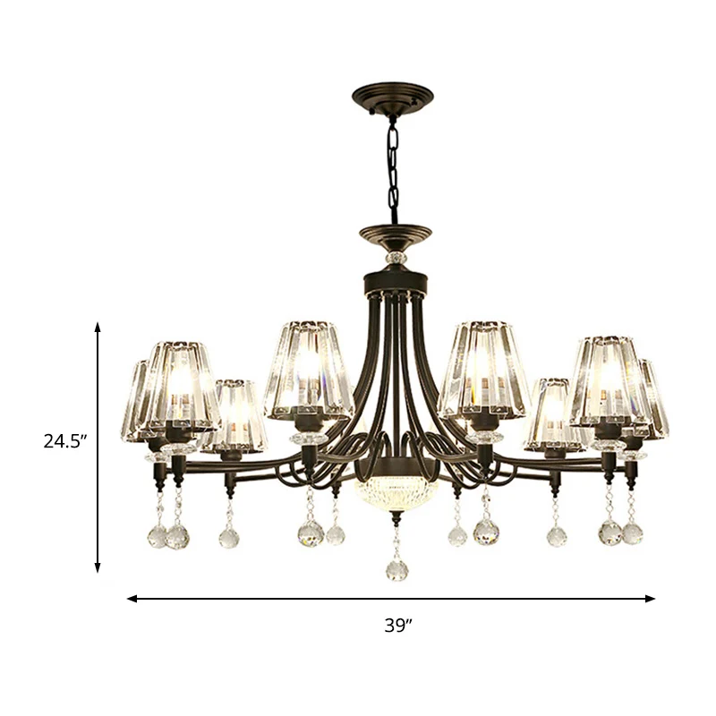 Taps toelopende plafondkroonluchter Modern geslepen kristal 3/6/8 hoofden 23,5 "/29,5" 34,5 "brede zwarte hanglampset Clea...