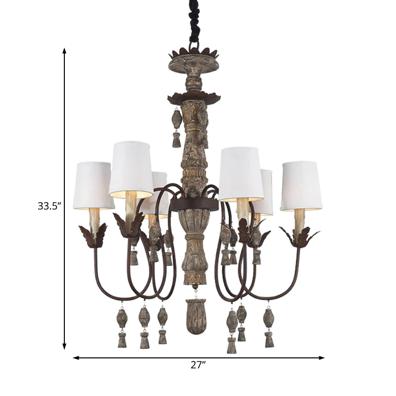 Taps toelopende stoffen kroonluchterlamp Vintage 6-lichts slaapkamer hangend lichtarmatuur zwart met houten druppel Clearhalo