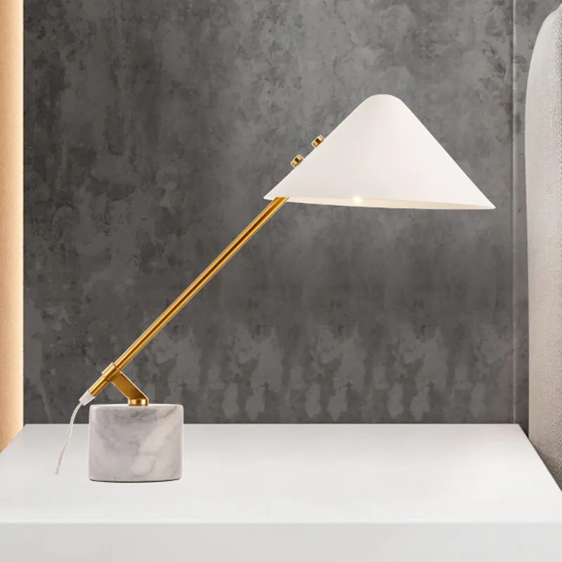 Taps toelopende taakverlichting Modernisme Metalen 1-kops kleine bureaulamp wit met marmeren voet Clearhalo