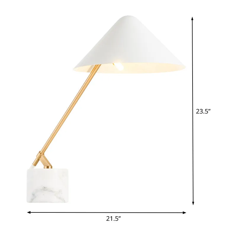 Taps toelopende taakverlichting Modernisme Metalen 1-kops kleine bureaulamp wit met marmeren voet Clearhalo