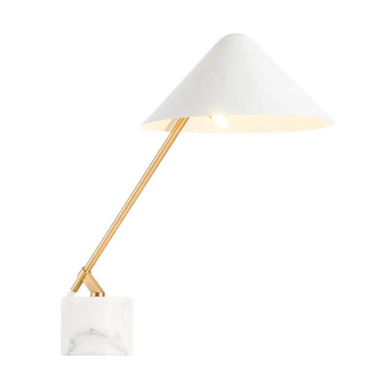 Taps toelopende taakverlichting Modernisme Metalen 1-kops kleine bureaulamp wit met marmeren voet Clearhalo