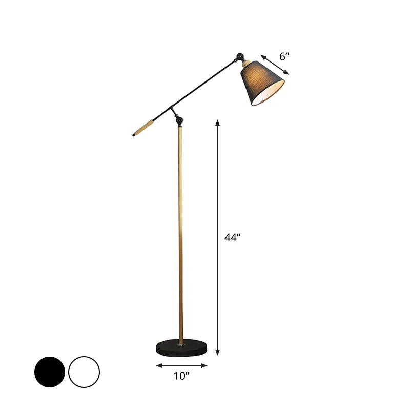Taps toelopende vloerleeslamp Nordic stof 1 lamp Zwart/wit en houten vloerlamp met zwenkarm Clearhalo