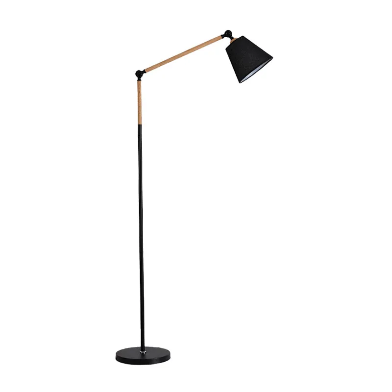 Taps toelopende vloerleeslamp Nordic stof 1 lamp Zwart/wit en houten vloerlamp met zwenkarm Clearhalo