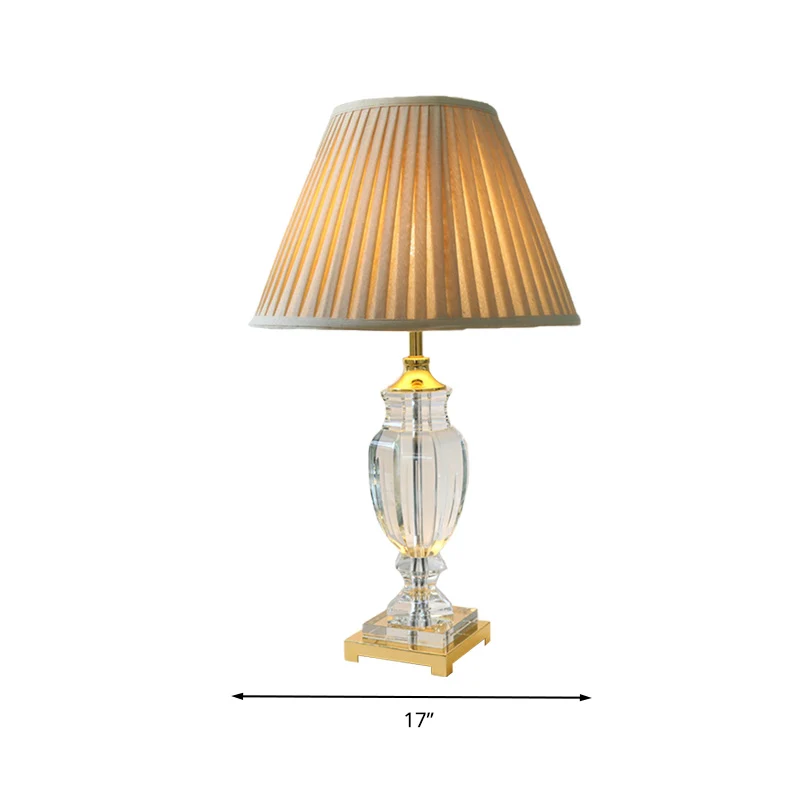 Taps toelopende woonkamertafellamp Rustiek, stijlvol stof, 1 lichtbeige nachtkastjelamp met kristallen accent Clearhalo