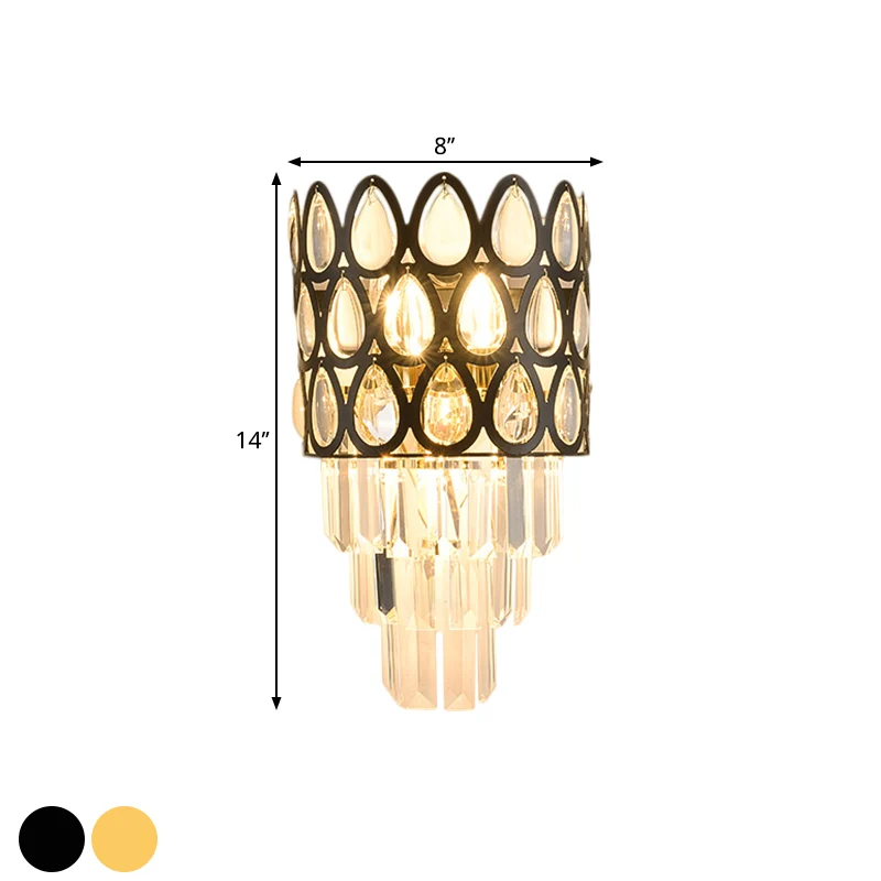 Teardrop Grid wandmontage licht eigentijds gefacetteerd kristal 3 lampen zwart/goud schanslamp armatuur Clearhalo
