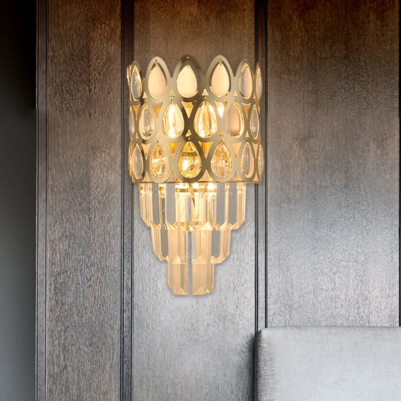 Teardrop Grid wandmontage licht eigentijds gefacetteerd kristal 3 lampen zwart/goud schanslamp armatuur Clearhalo