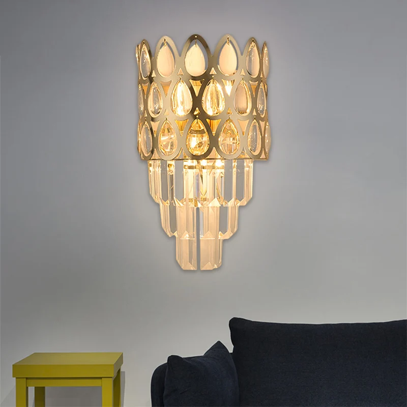 Teardrop Grid wandmontage licht eigentijds gefacetteerd kristal 3 lampen zwart/goud schanslamp armatuur Clearhalo