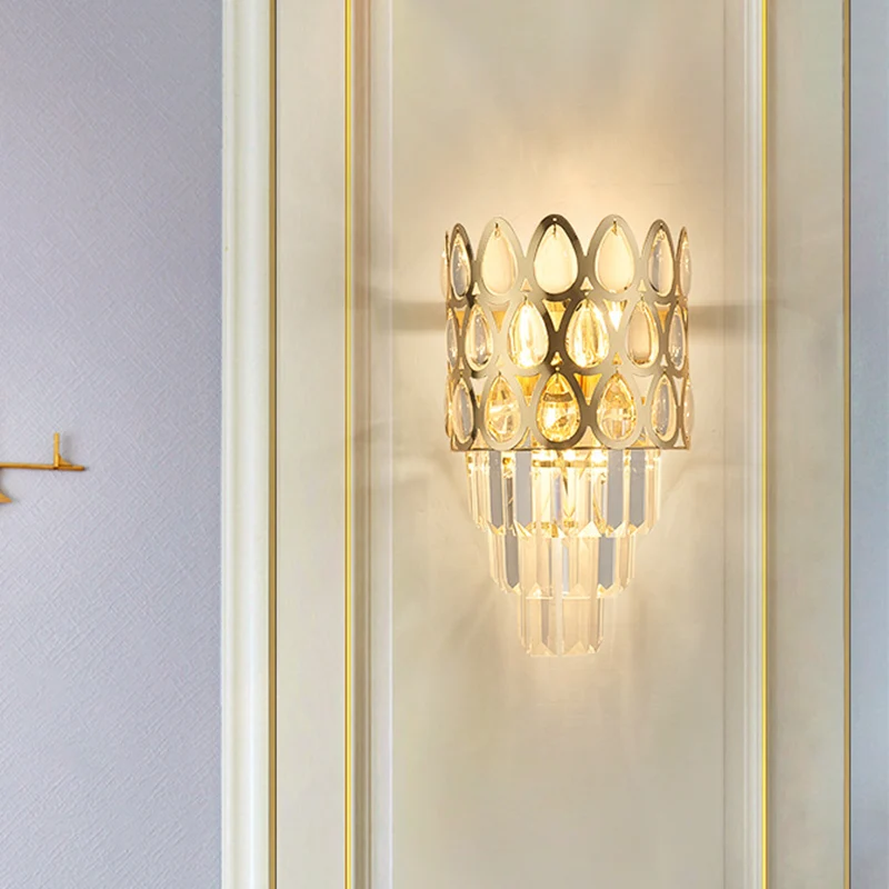 Teardrop Grid wandmontage licht eigentijds gefacetteerd kristal 3 lampen zwart/goud schanslamp armatuur Clearhalo