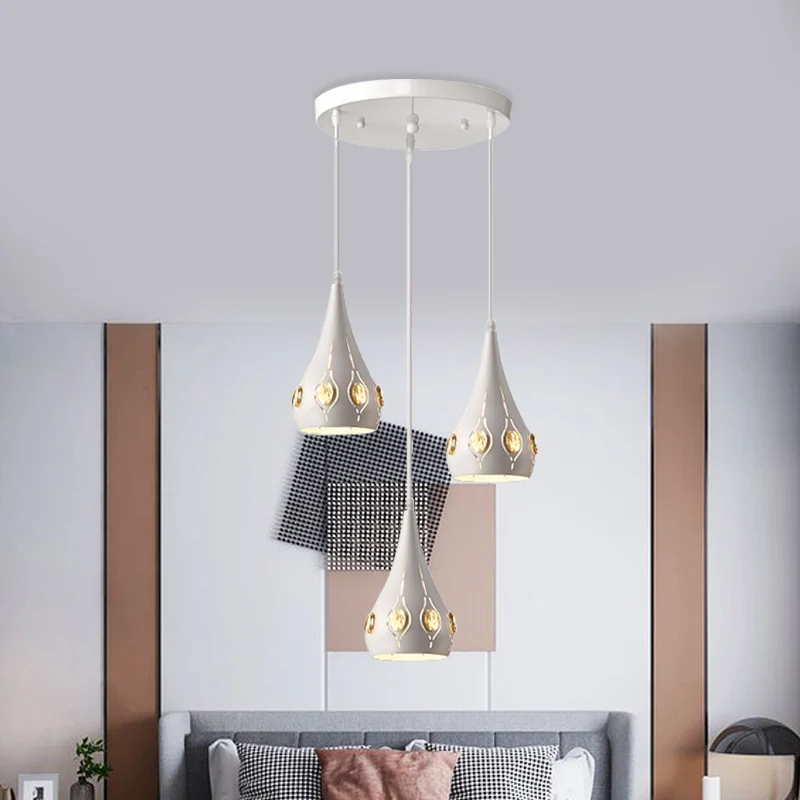 Teardrop Iron Multi Light hanglamp Minimalistisch 3 lampen Witte hanglamp met kristallen blokaccent Clearhalo