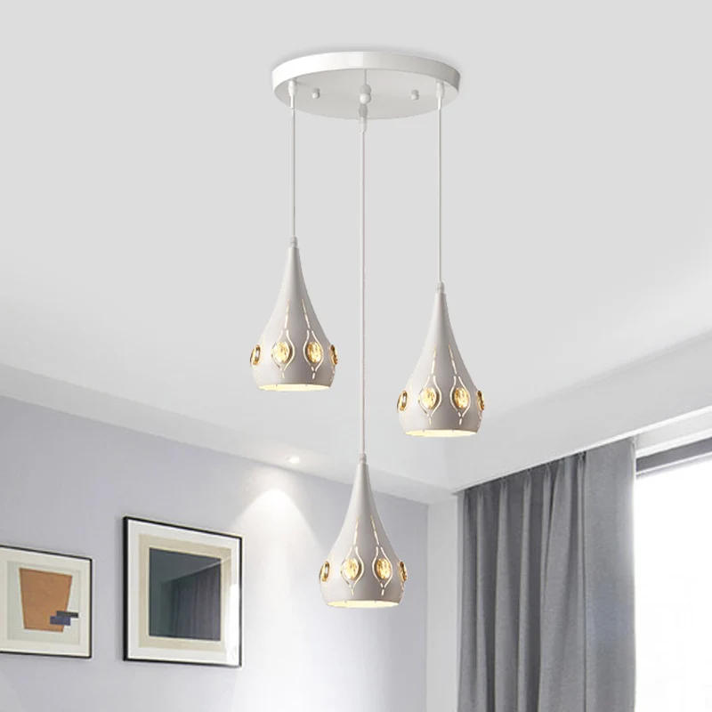 Teardrop Iron Multi Light hanglamp Minimalistisch 3 lampen Witte hanglamp met kristallen blokaccent Clearhalo