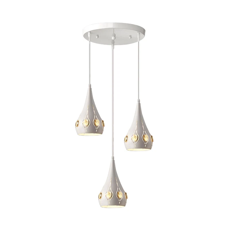 Teardrop Iron Multi Light hanglamp Minimalistisch 3 lampen Witte hanglamp met kristallen blokaccent Clearhalo