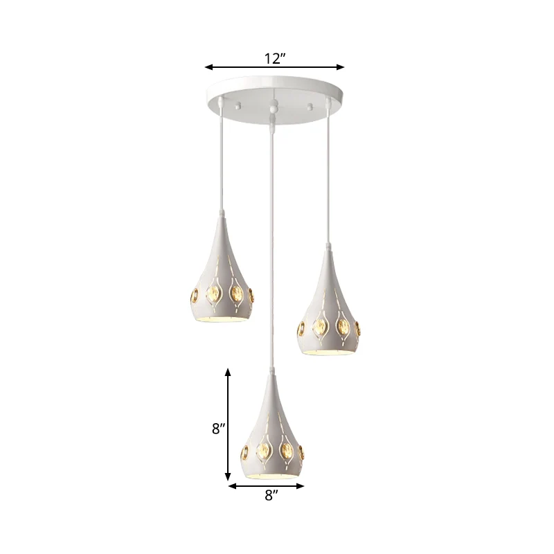 Teardrop Iron Multi Light hanglamp Minimalistisch 3 lampen Witte hanglamp met kristallen blokaccent Clearhalo