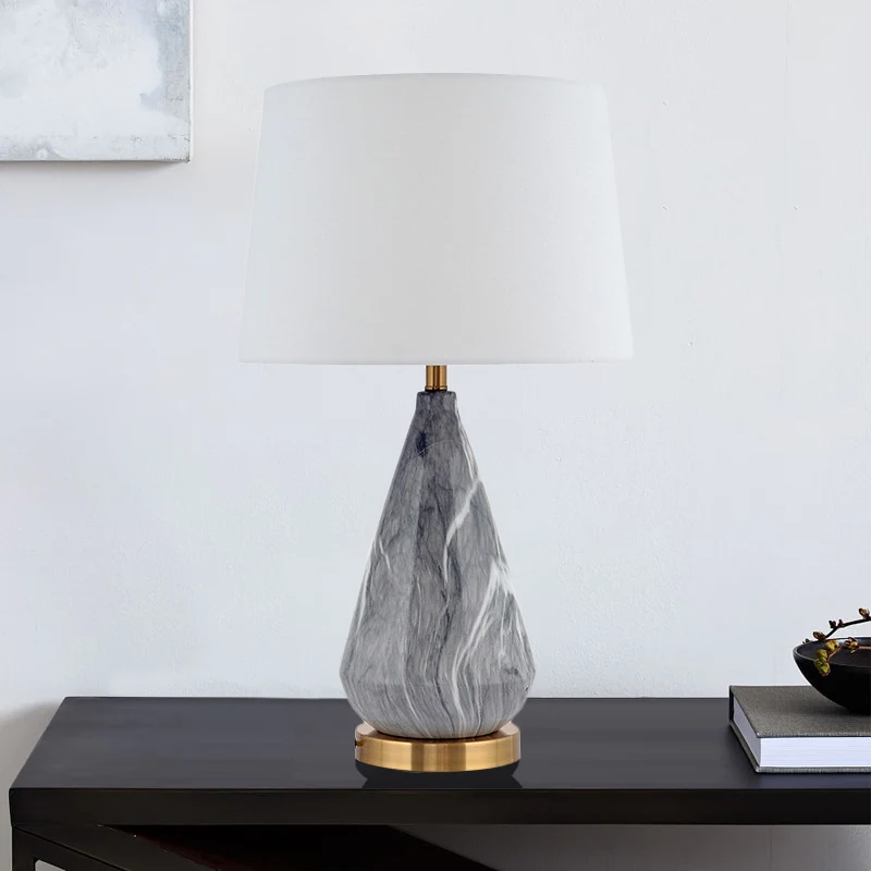 Teardrop keramische tafellamp modern 1-lamps grijze bureaulamp met witte trommelstof kap Clearhalo