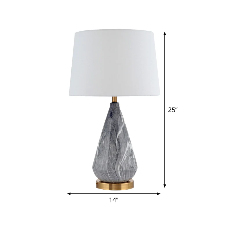 Teardrop keramische tafellamp modern 1-lamps grijze bureaulamp met witte trommelstof kap Clearhalo