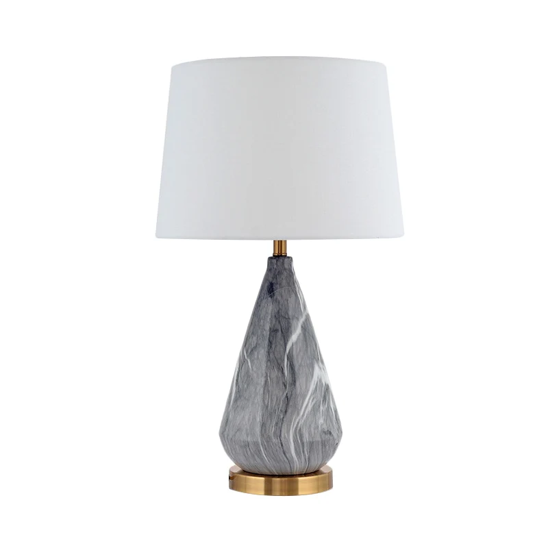 Teardrop keramische tafellamp modern 1-lamps grijze bureaulamp met witte trommelstof kap Clearhalo
