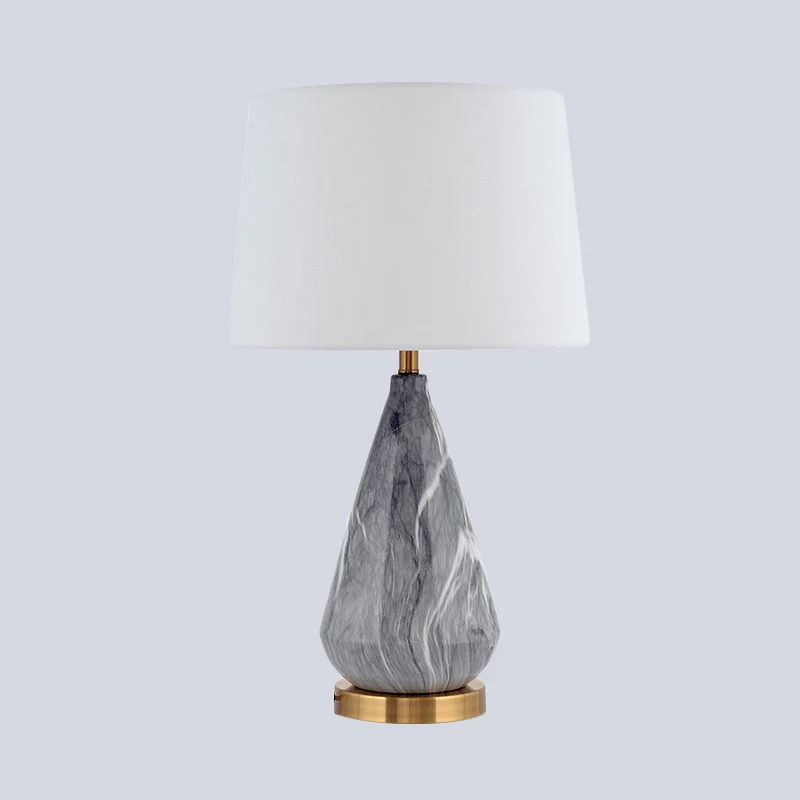 Teardrop keramische tafellamp modern 1-lamps grijze bureaulamp met witte trommelstof kap Clearhalo