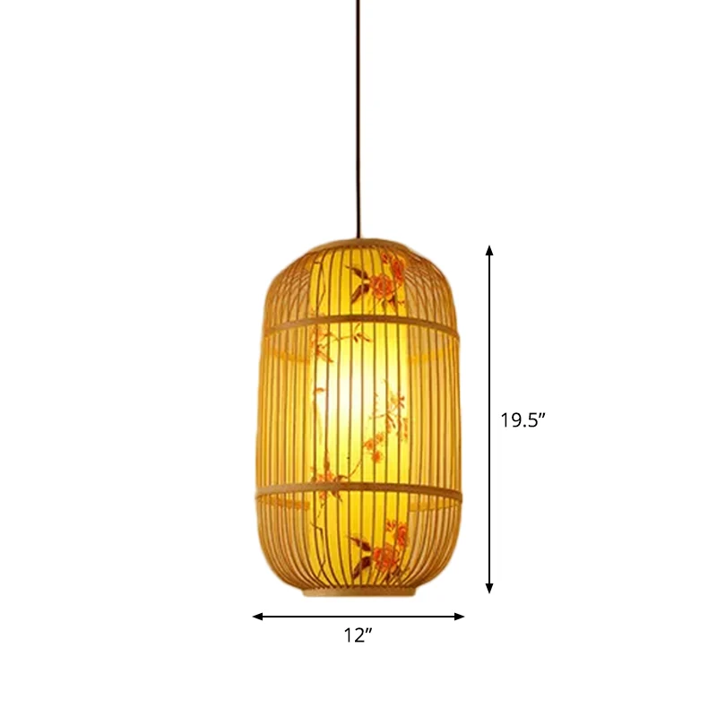 Teardrop/Bubbling/3-Shade hanglampset Chinese stijl bamboe 1-lichts beige plafondhangende lantaarn Clearhalo