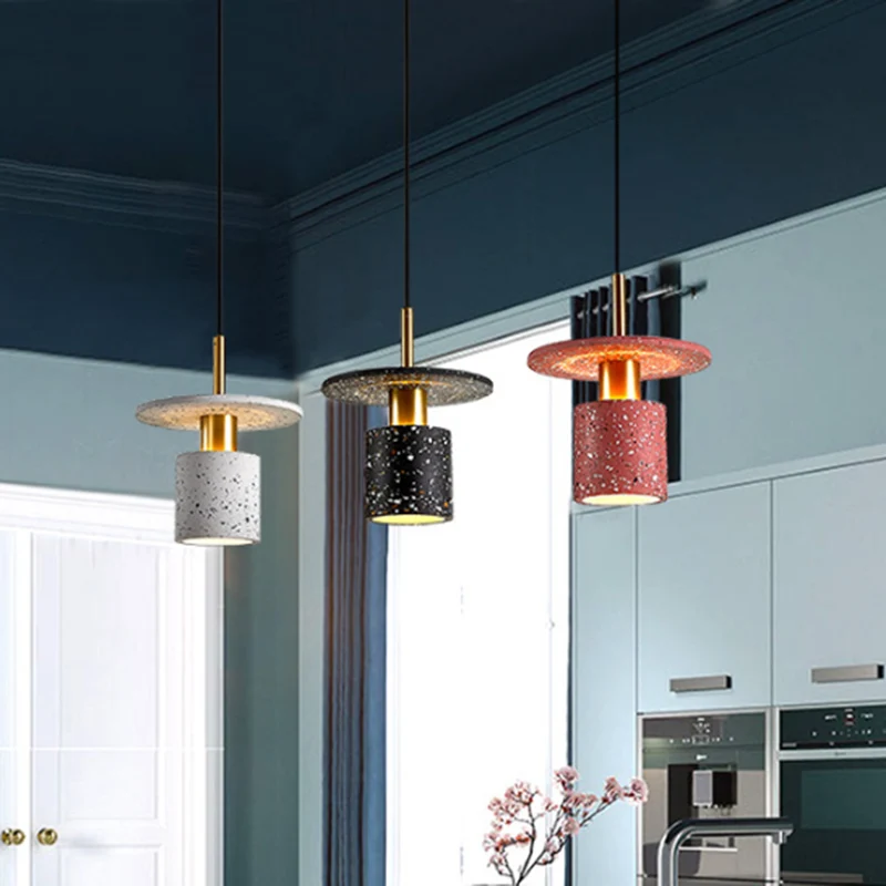 Terrazzo cilinder- en schijfhanglamp Restaurant-ophanglamp Scandinavische stijl Clearhalo