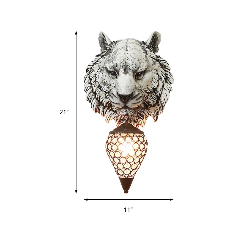 Tiger Corridor wandlamp rustiek hars 1 lichtgrijze schanslamp met traanvormige kristallen kap Clearhalo