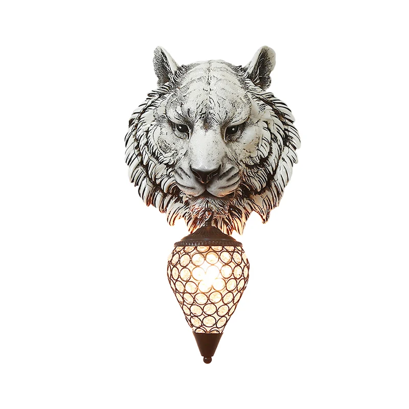 Tiger Corridor wandlamp rustiek hars 1 lichtgrijze schanslamp met traanvormige kristallen kap Clearhalo