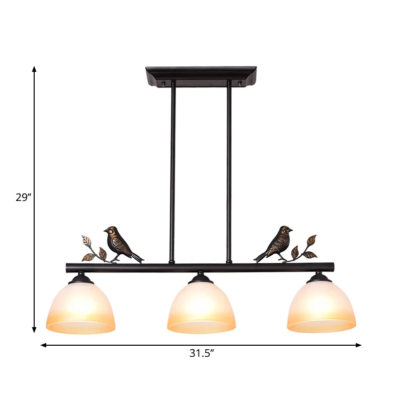 Tonvormige eetkamer eilandlamp Traditioneel wit glas 3 lampen Zwarte hanglamp met vogels Clearhalo