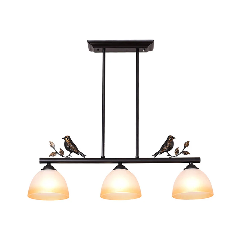Tonvormige eetkamer eilandlamp Traditioneel wit glas 3 lampen Zwarte hanglamp met vogels Clearhalo