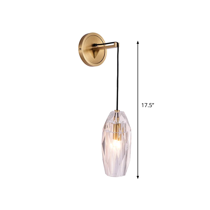 Torpedo Clear Crystal Sconce Lichtarmatuur Hedendaagse 1-hoofdslaapkamer Wandgemonteerde verlichting Clearhalo