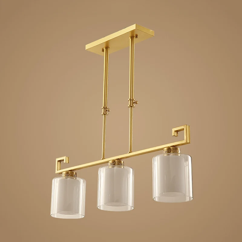 Traditionele 2-laags cilindereilandverlichting, 3 koppen helder en opaalglas slingerlamp messing Clearhalo