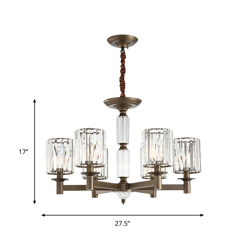 Traditionele cilindrische hanglamp met 6 koppen kristallen hangende kroonluchter messing Clearhalo