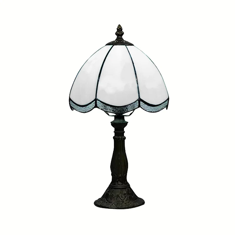 Traditionele geschulpte tafelverlichting 1-lichts gebrandschilderd glas binnenverlichtingsarmatuur blauw/wit Clearhalo
