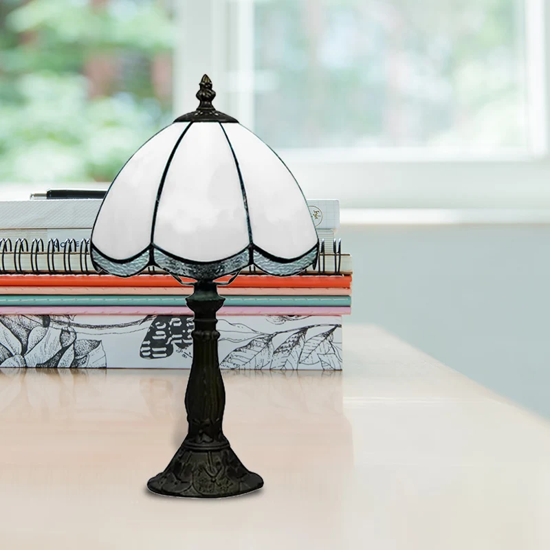 Traditionele geschulpte tafelverlichting 1-lichts gebrandschilderd glas binnenverlichtingsarmatuur blauw/wit Clearhalo