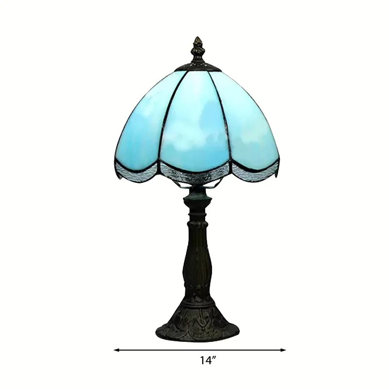 Traditionele geschulpte tafelverlichting 1-lichts gebrandschilderd glas binnenverlichtingsarmatuur blauw/wit Clearhalo