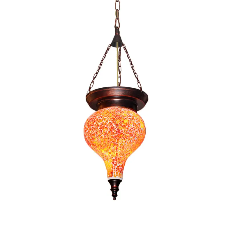 Traditionele hangende urnhanger met 1 kop, veelkleurig glas--lood hangend verlichtingsarmatuur oranjerood Clearhalo