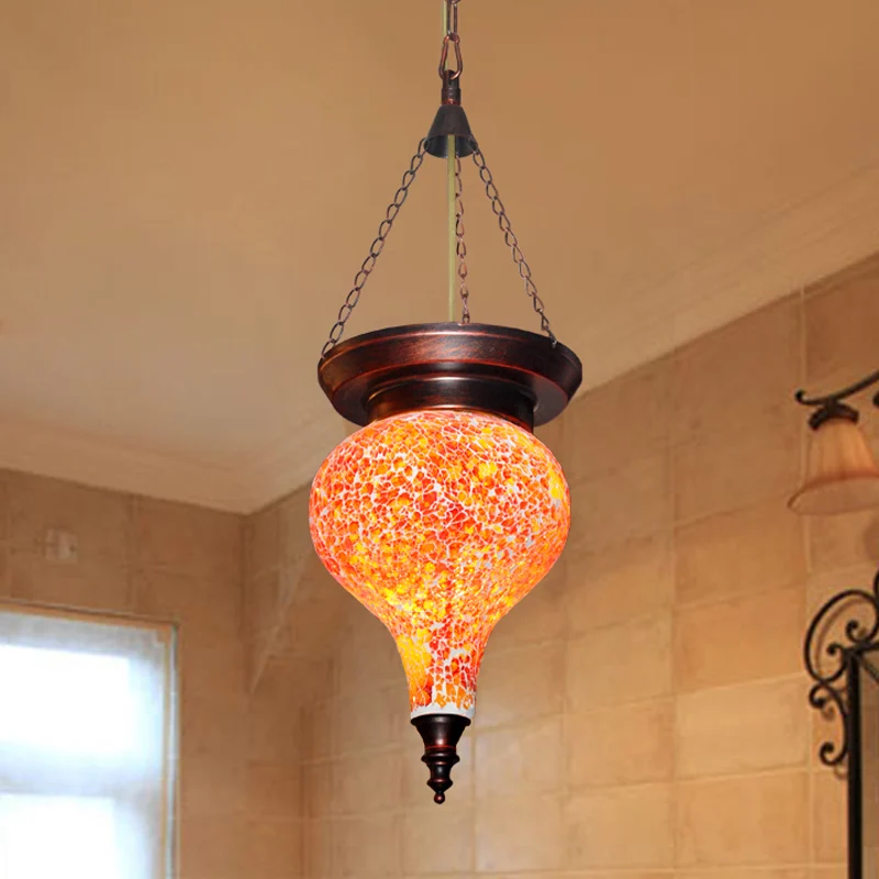 Traditionele hangende urnhanger met 1 kop, veelkleurig glas--lood hangend verlichtingsarmatuur oranjerood Clearhalo