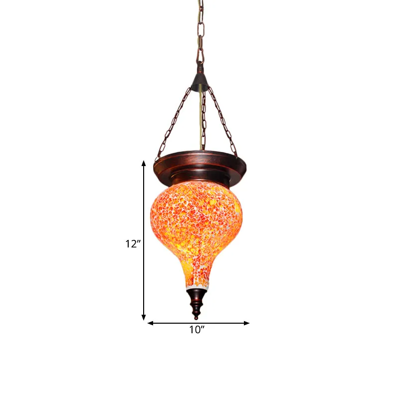 Traditionele hangende urnhanger met 1 kop, veelkleurig glas--lood hangend verlichtingsarmatuur oranjerood Clearhalo