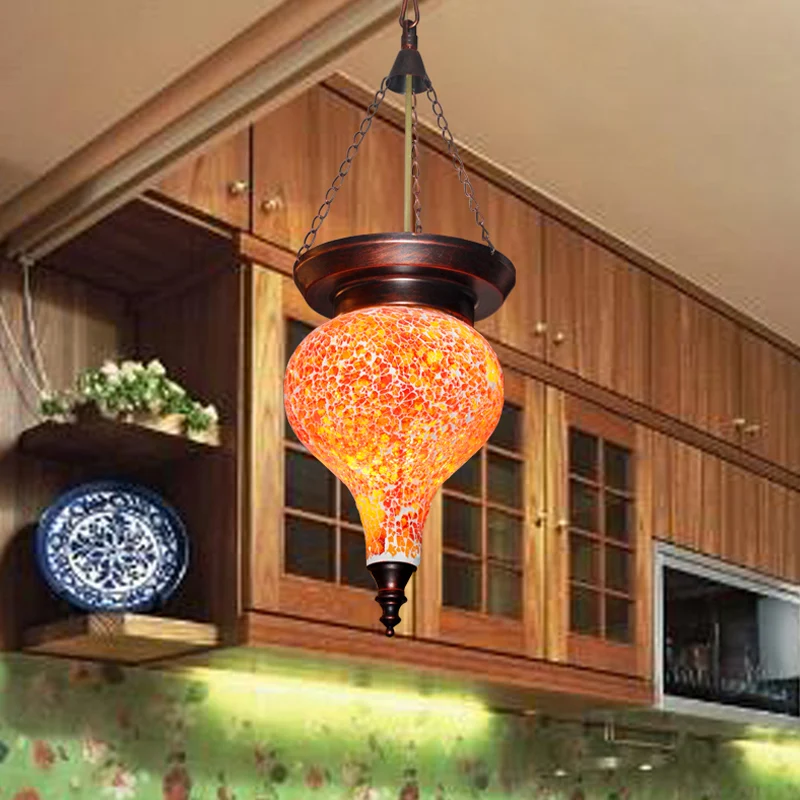Traditionele hangende urnhanger met 1 kop, veelkleurig glas--lood hangend verlichtingsarmatuur oranjerood Clearhalo