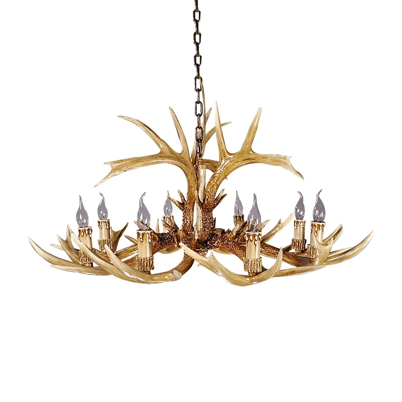 Traditionele hanglamp de vorm van een gewei, 8 lampen, harskroonluchterlamp bruin Clearhalo