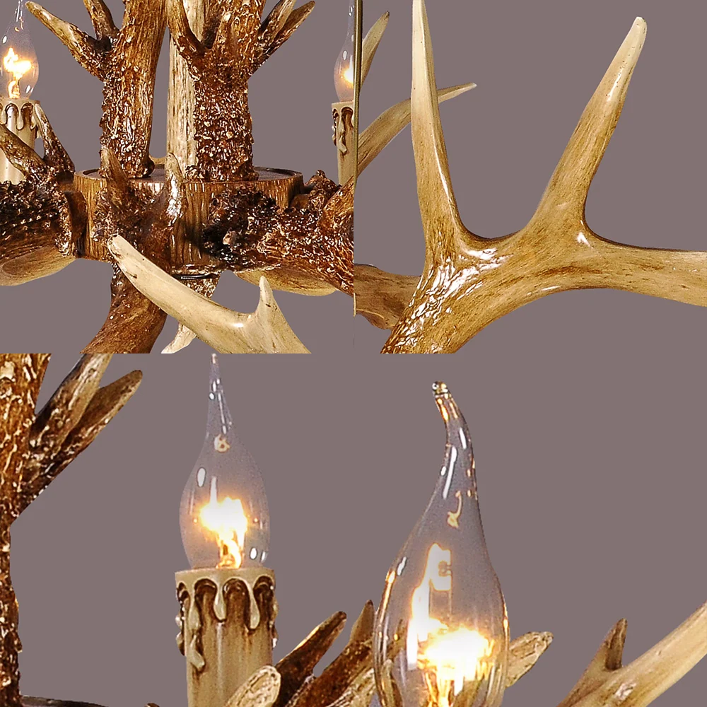 Traditionele hanglamp de vorm van een gewei, 8 lampen, harskroonluchterlamp bruin Clearhalo