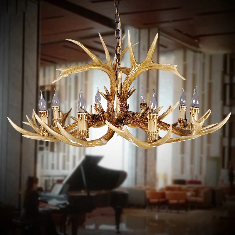 Traditionele hanglamp de vorm van een gewei, 8 lampen, harskroonluchterlamp bruin Clearhalo