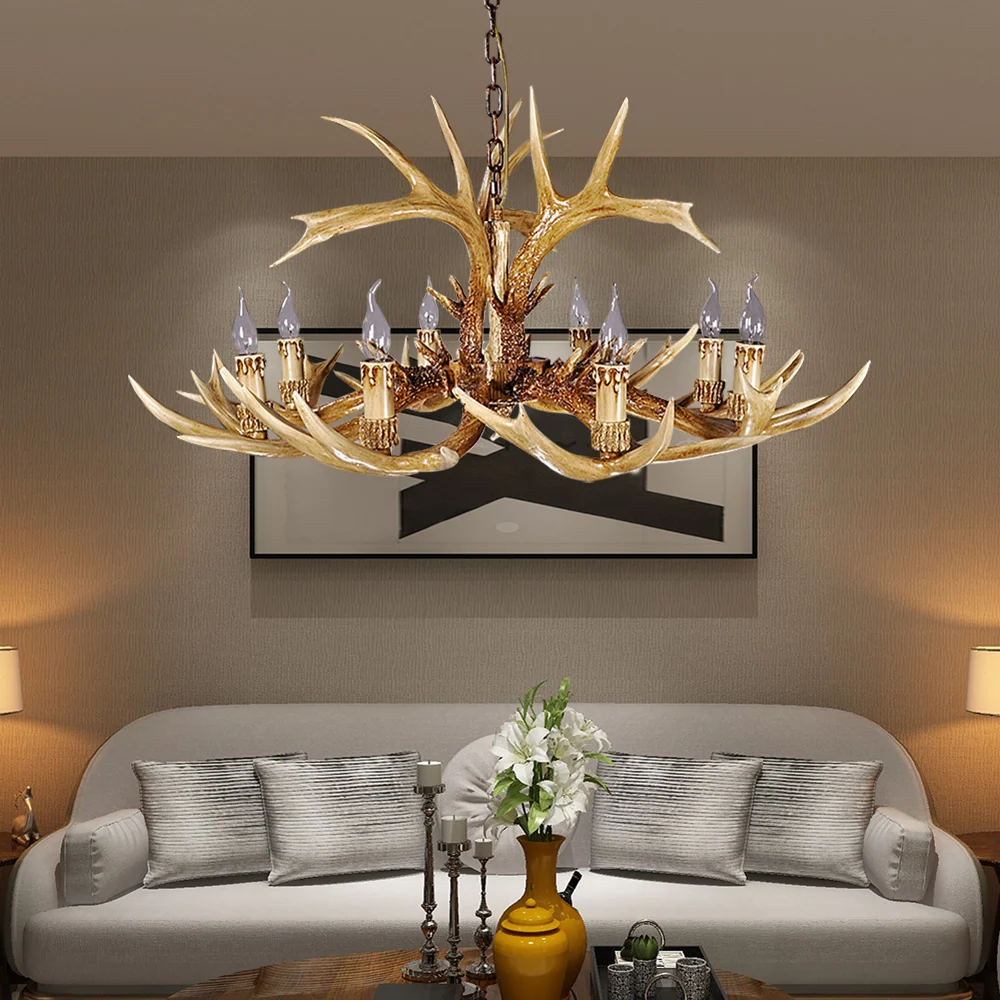 Traditionele hanglamp de vorm van een gewei, 8 lampen, harskroonluchterlamp bruin Clearhalo