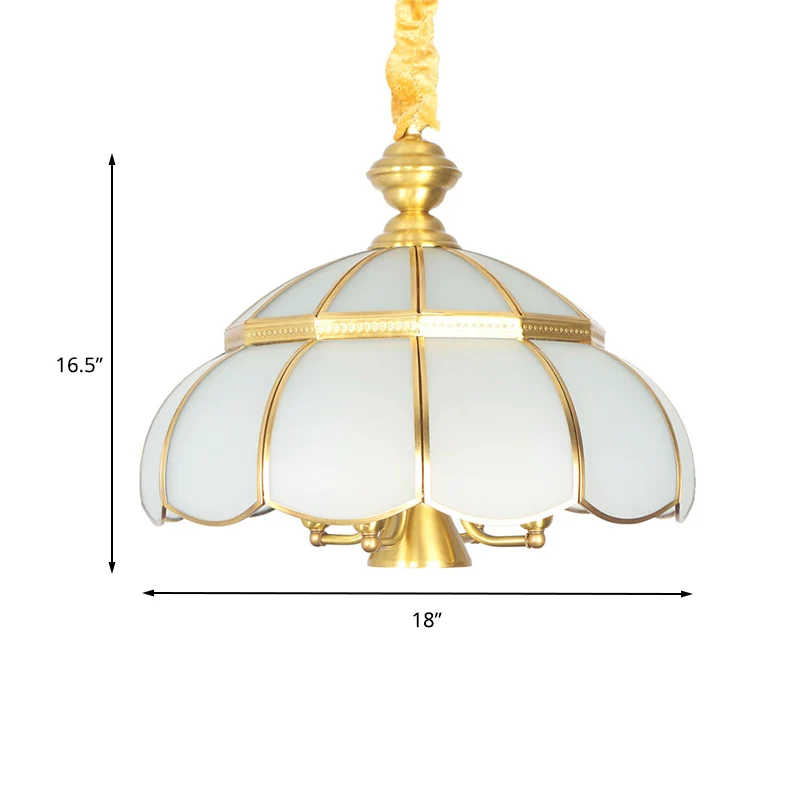Traditionele hoed hangende kroonluchter wit glas 5 lampen hanglamp messing voor eetkamer Clearhalo