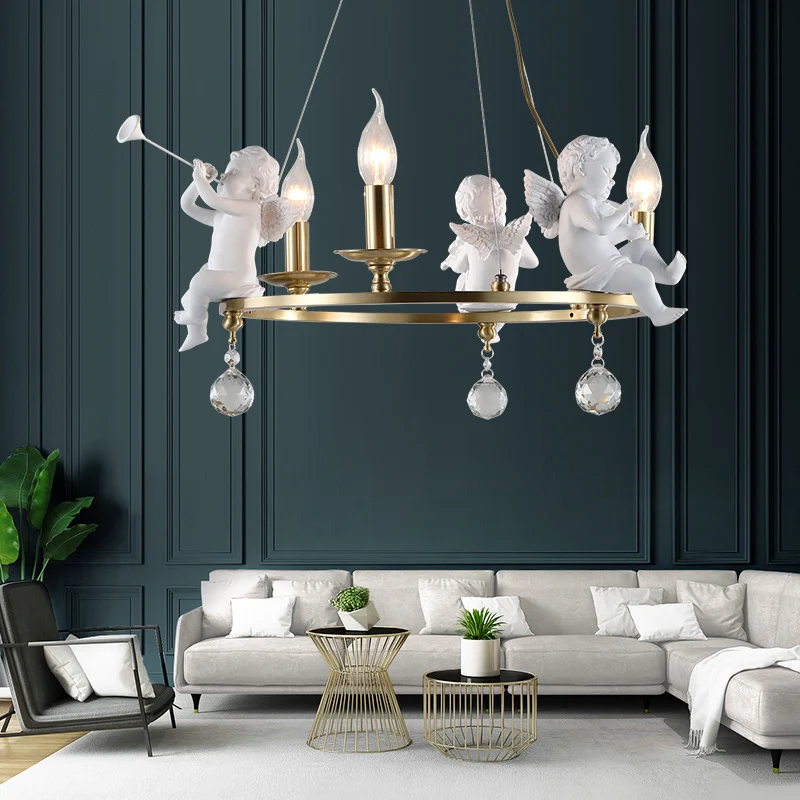 Traditionele kaars hangende kroonluchter metaal 3/6/8 lampen hanglamp messing met engel Clearhalo
