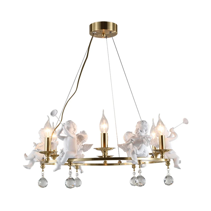 Traditionele kaars hangende kroonluchter metaal 3/6/8 lampen hanglamp messing met engel Clearhalo
