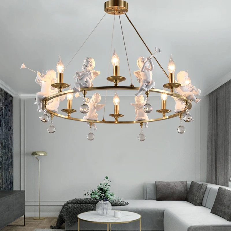 Traditionele kaars hangende kroonluchter metaal 3/6/8 lampen hanglamp messing met engel Clearhalo