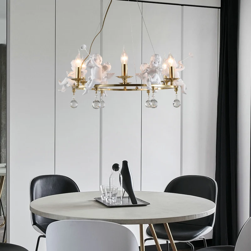 Traditionele kaars hangende kroonluchter metaal 3/6/8 lampen hanglamp messing met engel Clearhalo